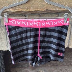 Kari Traa Black and Gray Striped Shorts with Pink Accents